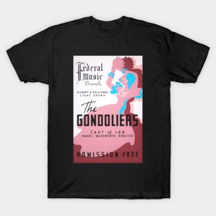 The Gondoliers vintage screen print in burgundy, pink, and blue, 1937: Retro theatre poster, cleaned and restored T-Shirt